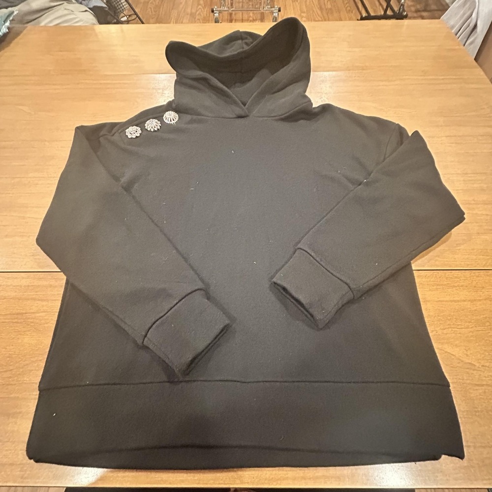 Express‎ Hoodie Womens Small Black Fleece Jewel Rhinestone Embellished Pullover